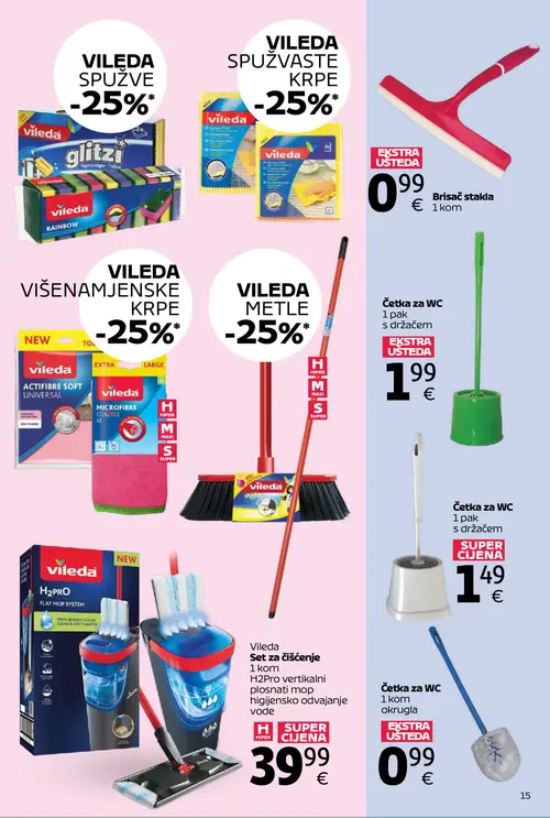Tommy katalog — stranica 15: vileda Vileda glitzi spužve, vileda Vileda spužvaste krpe, vileda Vileda BRISAČ STAKLA, vileda Vileda višenamjenske krpe (vrijedi 06. 07. 2026.–31. 07. 2026.)