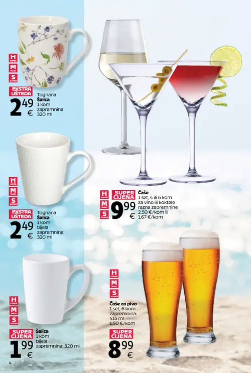 Tommy katalog — stranica 4: Tognana šalica, Tognana Šalica bijela, Čaše za vino ili koktele, Šalica bijela (vrijedi 06. 07. 2026.–31. 07. 2026.)