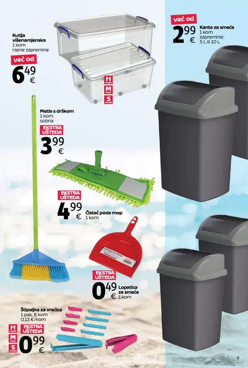 Tommy katalog — stranica 9: Čistač poda mop, Lopatica za smeće, Štipalice za vrećice, Kutija višenamjenska (vrijedi 06. 07. 2026.–31. 07. 2026.)