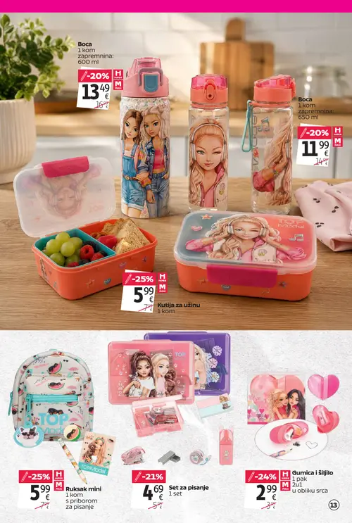 Tommy katalog — stranica 13: Kutija za užinu, Ruksak mini s priborom za pisanje, Gumica i šiljilo, Set za pisanje (vrijedi 20. 08. 2026.–13. 09. 2026.)