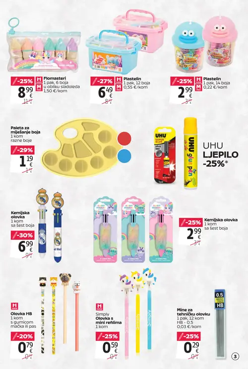 Tommy katalog — stranica 3: Kemijska olovka 1 kom sa šest boja, Paleta za miješanje boja, Mine za tehničku olovku 1 pak, 12 kom HB - 0.5, Simply Simply Olovka s mini refilima 1 kom (vrijedi 20. 08. 2026.–13. 09. 2026.)