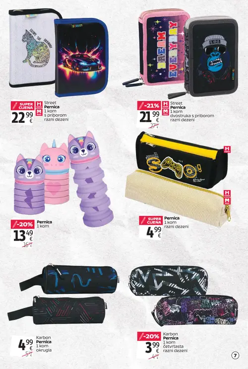 Tommy katalog — stranica 7: Street Street Pernica dvostruka s priborom razni dezeni, Pernica 1 kom razni dezeni, Karbon Karbon Pernica 1 kom četvrtasta razni dezeni, Karbon Karbon Pernica 1 kom okrugla (vrijedi 20. 08. 2026.–13. 09. 2026.)