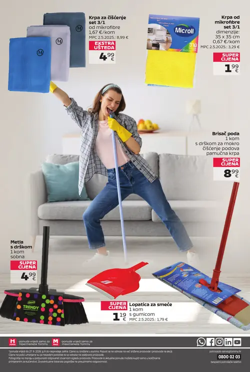 Tommy katalog — stranica 14: Krpa za čišćenje set 3/1 od mikrofibre, Microll Krpa od mikrofibre set 3/1, Lopatica za smeće s gumicom, Brisač poda s drškom za mokro čišćenje podova pamučna krpa (vrijedi 14. 09. 2026.–27. 09. 2026.)