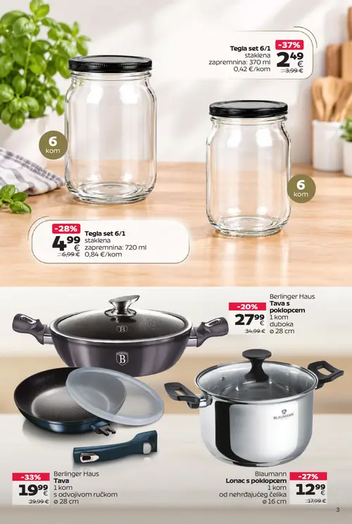 Tommy katalog — stranica 3: Tegla set 6/1 staklena, Berlinger Haus Tava s odvojivom ručkom, Tegla set 6/1 staklena, BIAUMANN Lonac s poklopcem od nehrđajućeg čelika (vrijedi 14. 09. 2026.–27. 09. 2026.)