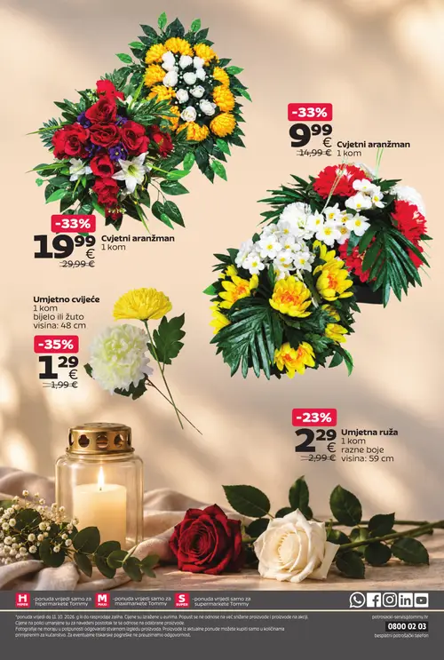 Tommy katalog — stranica 19: Umjetno cvijeće, Cvjetni aranžman, Cvjetni aranžman, Umjetna ruža (vrijedi 28. 09. 2026.–11. 10. 2026.)