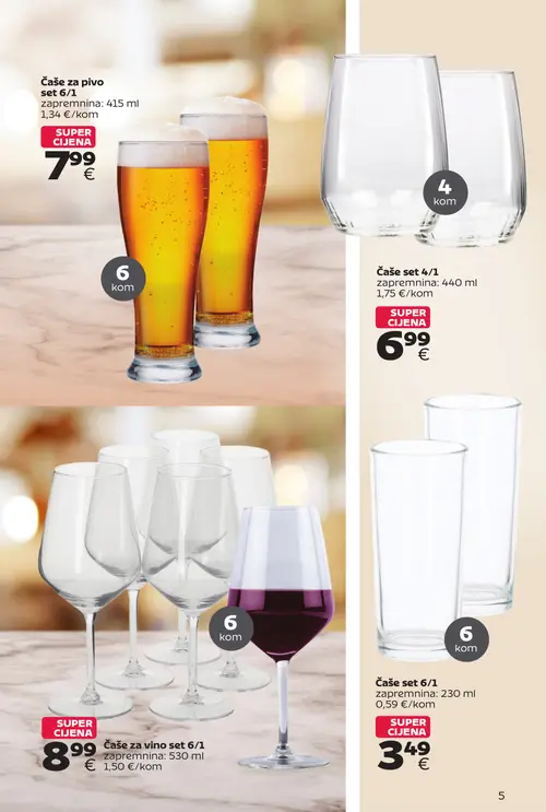 Tommy katalog — stranica 5: Čaše set 6/1, Čaše set 6/1, Čaše set 4/1, Čaše za pivo set 6/1 (vrijedi 28. 09. 2026.–11. 10. 2026.)