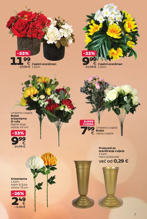 Tommy katalog — stranica 7: Cvjetni aranžman, Cvjetni aranžman, Umjetno cvijeće Buket krizantema ili ruža, Krizantema (vrijedi 12.10.–01.11.2026.)