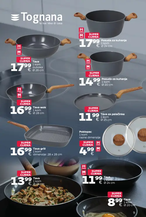 Tommy katalog — stranica 9: Tava duboka, Posuda za kuhanje, Tava, Tava grill (vrijedi 12.10.–01.11.2026.)