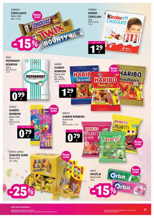 Trgovina-krk katalog — stranica 11: FERRERO ČOKOLADICE, FERRERO KINDER ČOKOLADA, KRAŠ PEPPERMINT BOMBONI, HARIBO GUMENI BOMBONI (vrijedi 16. 09. 2026.–30. 09. 2026.)