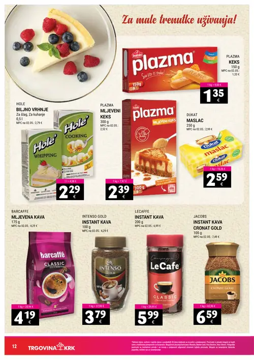 Trgovina-krk katalog — stranica 12: bambi PLAZMA KEKS, Hole BILJNO VRHNJE, PLAZMA MLJEVENI KEKS, DUKAT MASLAC (vrijedi 16. 09. 2026.–30. 09. 2026.)