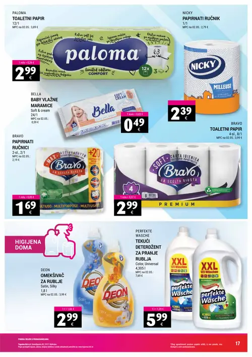 Trgovina-krk katalog — stranica 17: PALOMA TOALETNI PAPIR, NICKY PAPIRNATI RUČNIK, BELLA BABY VLAŽNE MARAMICE, BRAVO PAPIRNATI RUČNICI (vrijedi 16. 09. 2026.–30. 09. 2026.)