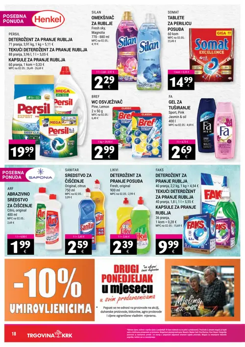 Trgovina-krk katalog — stranica 18: SILAN Omekšivač Fresh sky, Magnolia, SOMAT Tablete za perilicu posuđa, PERSIL Deterdžent za pranje rublja, BREF WC osvježivač Pine, Lemon (vrijedi 16. 09. 2026.–30. 09. 2026.)
