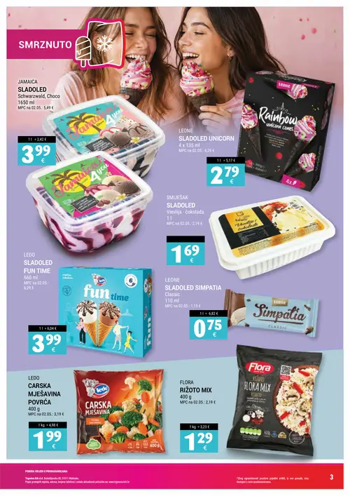 Trgovina-krk katalog — stranica 3: SLADOLED Schwarzald, Choco, LEONE SLADOLED UNICORN, SLADOLED Vanilija - čokolada, LEDO SLADOLED FUN TIME (vrijedi 16. 09. 2026.–30. 09. 2026.)