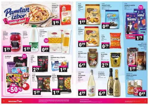 Trgovina-krk katalog — stranica 2: TOJETO TEKUĆI JOGURT, DON SIMON VINO SAUVIGNON BLANC, FLORA BABY MIX, NJAM ŠTRUDLA VIŠNJA (vrijedi 16.10.–01.11.2026.)