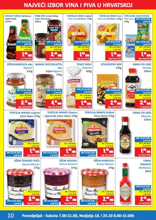 Vrutak katalog — stranica 10: Roberto TOAST BIJELI, Kikoman UMAK OD SOJE, Seeberger STUDENTSKI MIX, DEVELEY UMAK Barbecue, slatko-kiseli (vrijedi 12.10.–25.10.2026.)