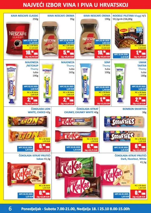Vrutak katalog — stranica 6: Nescafe KAVA NESCAFE CLASSIC 250g, Maggi NOODLE PILETINA Maggi 4/1, KitKat ČOKOLADA KITKAT PRUTIĆI kakao 41,5g, KitKat ČOKOLADA KITKAT PRUTIĆI Dark, Hazelnut, White 41,5g (vrijedi 12.10.–25.10.2026.)