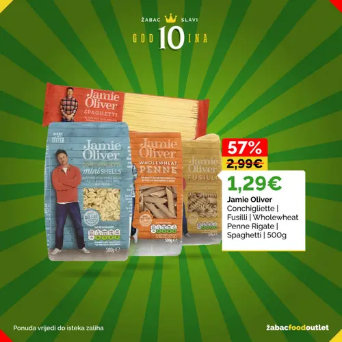 Žabac katalog — stranica 3: Jamie Oliver Jamie Oliver Conchigliette | Fusilli | Wholewheat Penne Rigate | Spaghetti, Jamie Oliver Jamie Oliver Fusilli, Jamie Oliver Jamie Oliver Wholewheat Penne, Jamie Oliver Jamie Oliver Conchigliette Minishells (vrijedi 03. 08. 2026.–02. 09. 2026.)