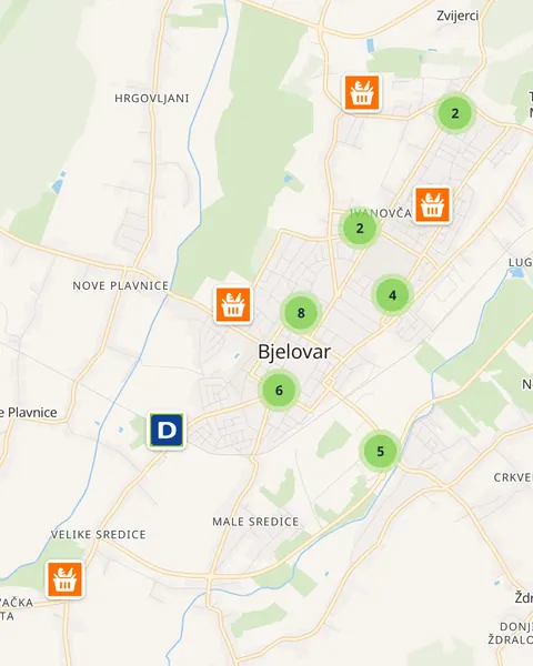 Karta trgovina u Bjelovaru