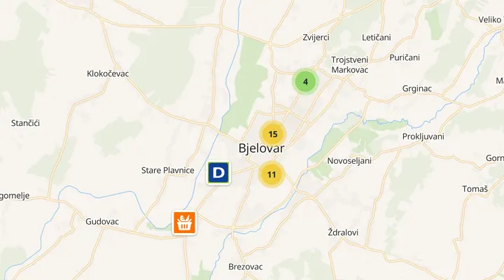 Karta trgovina u Bjelovaru