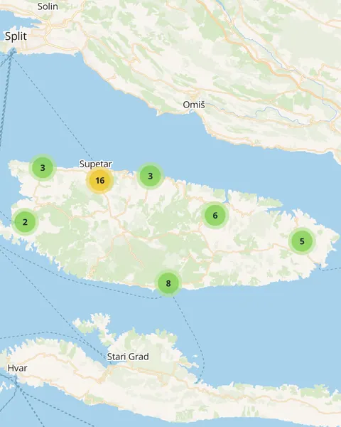 Karta trgovina na otoku Braču