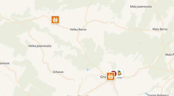 Karta trgovina u Grubišno Polje