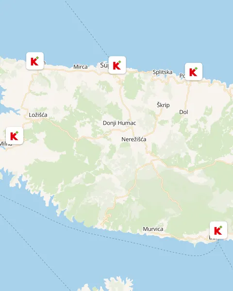 Karta trgovina Konzum na otoku Braču