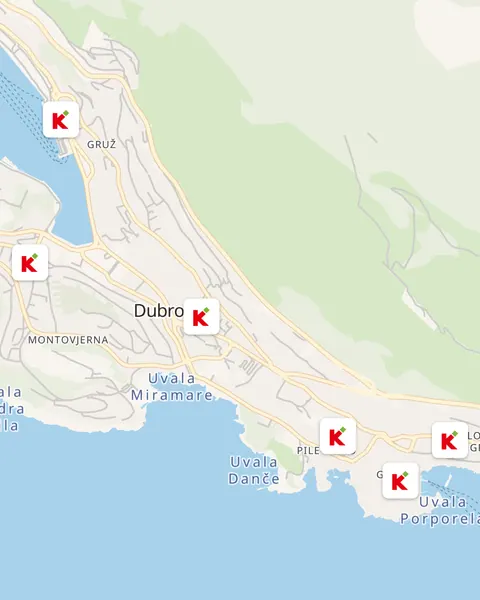 Karta trgovina Konzum u Dubrovniku