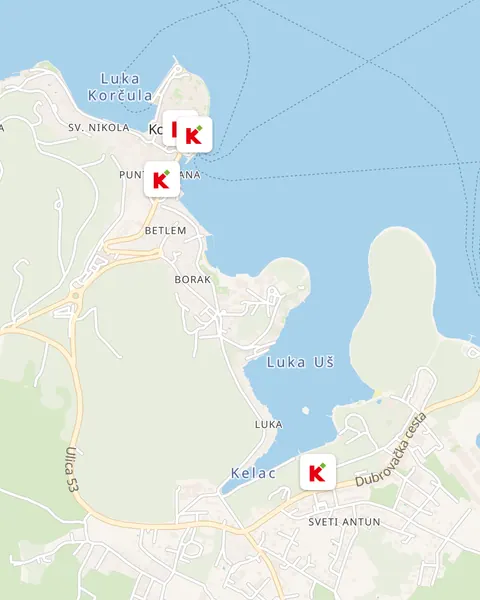 Karta trgovina Konzum u Korčuli