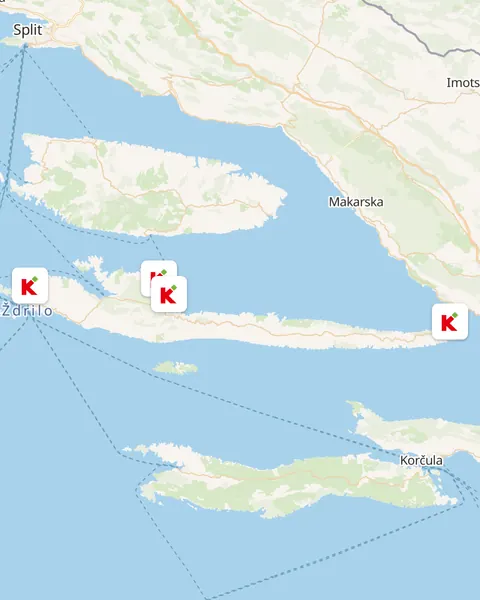 Karta trgovina Konzum na otoku Hvaru
