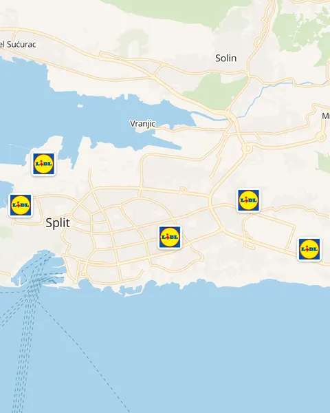 Karta trgovina Lidl u Splitu