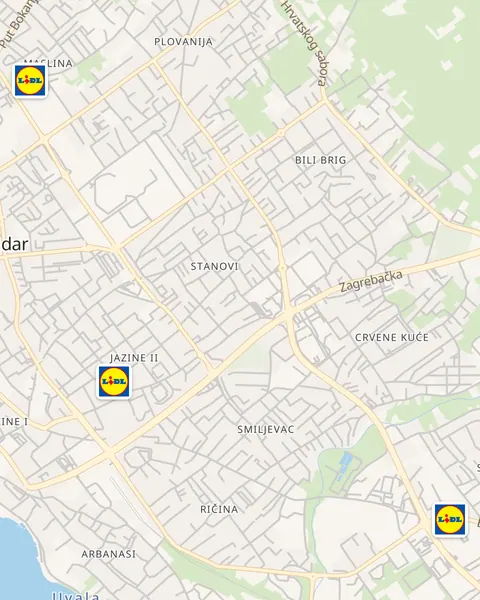 Karta trgovina Lidl u Zadru