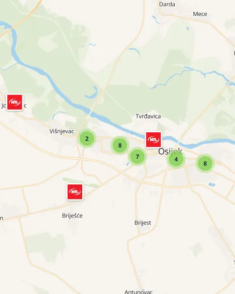 Karta trgovina NTL u Osijeku