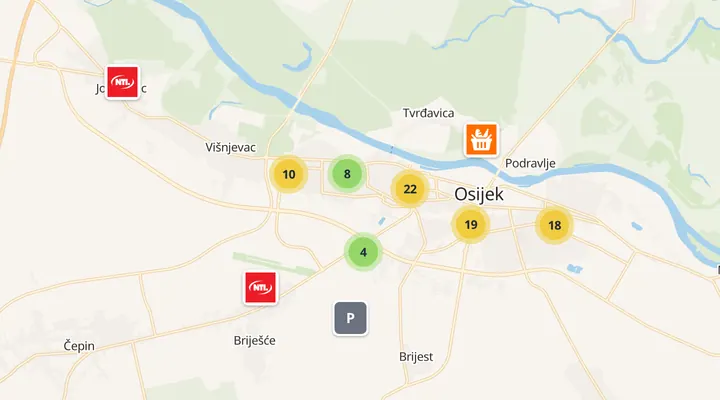 Karta trgovina u Osijeku