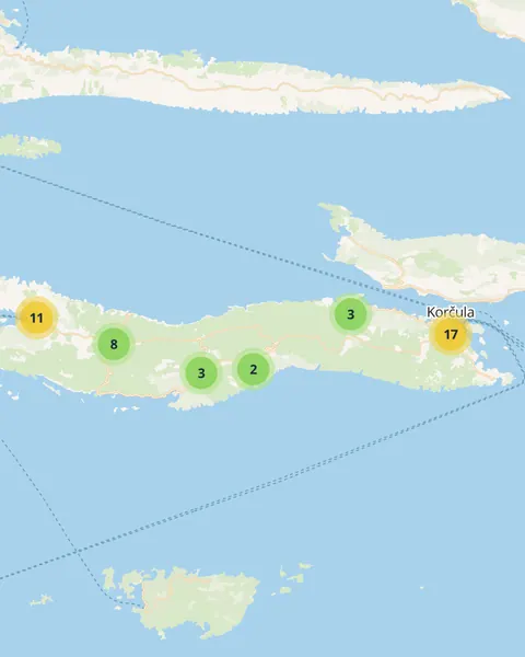 Karta trgovina na otoku Korčuli