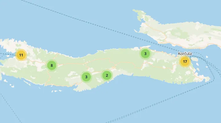 Karta trgovina na otoku Korčuli