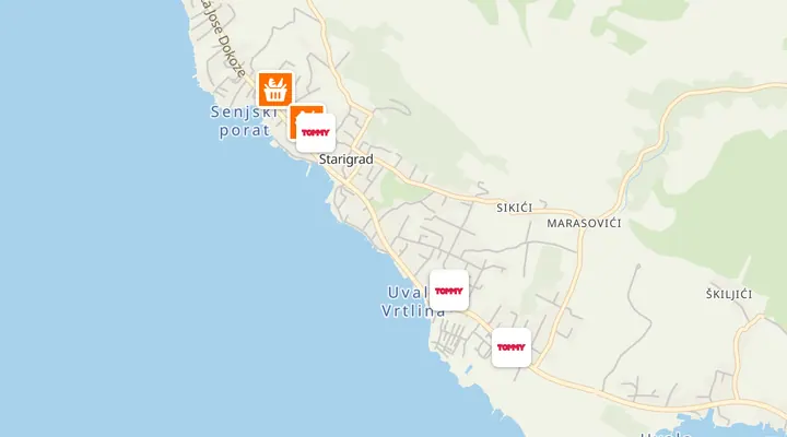 Karta trgovina u Starigrad (Paklenica)